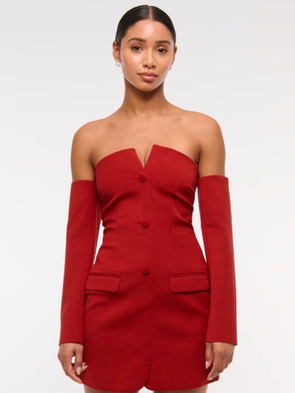 Abercrombie & Fitch Red Off-Shoulder Button-Front Mini Dress